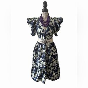 A New Day Navy & White Floral Ruffle Sleeve Dress
